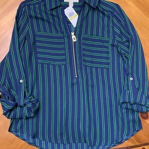 NWT Michael Kors - Navy and Green Striped Blouse